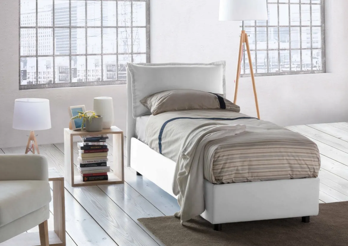 Letto una piazza contenitore bianco 95x215cm design - Ancara