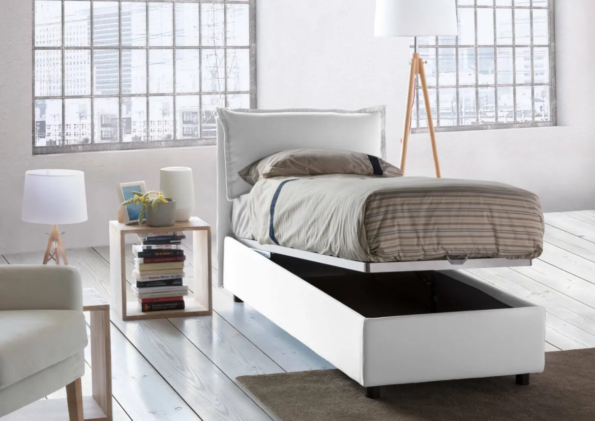 Letto una piazza contenitore bianco 95x215cm design - Ancara