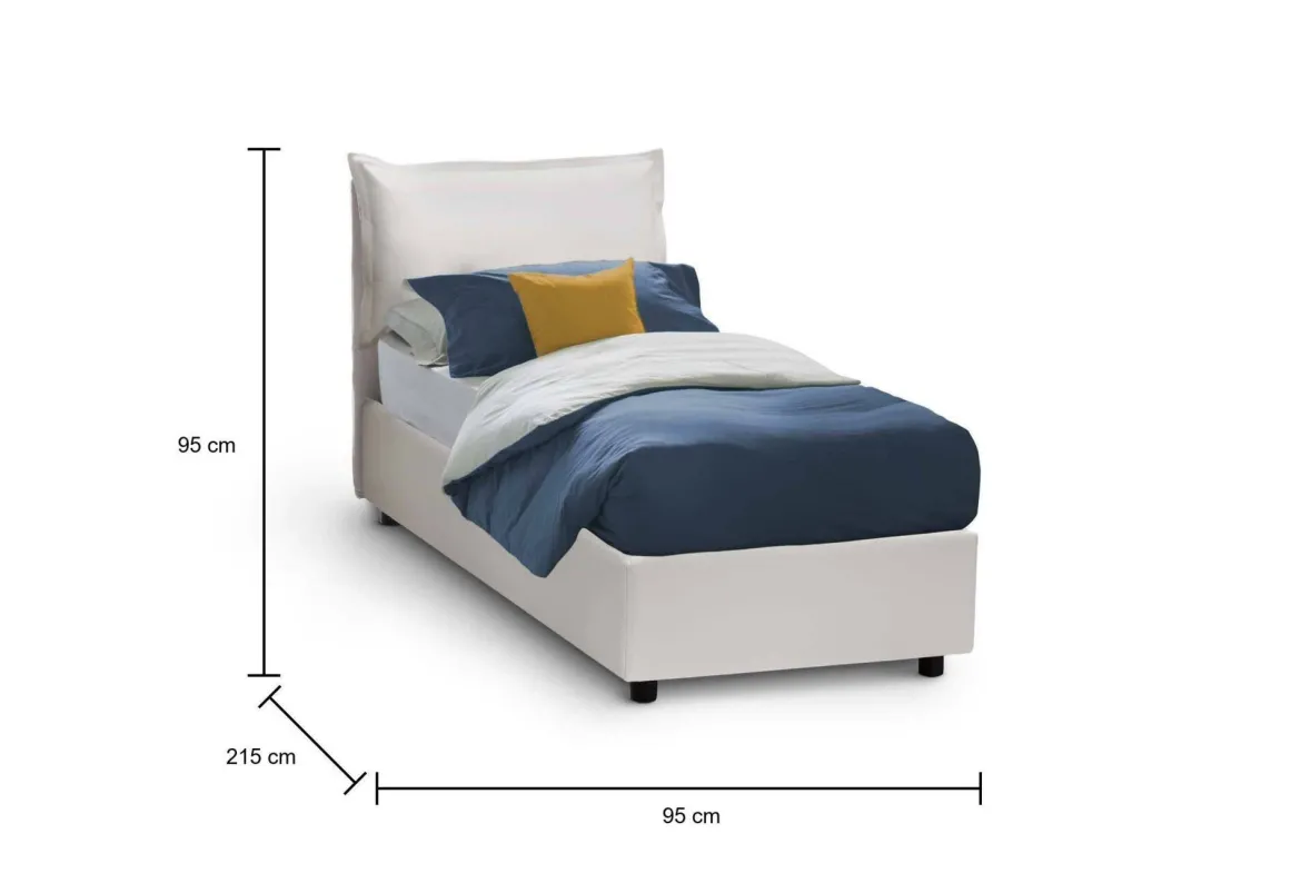 Letto una piazza contenitore bianco 95x215cm sfoderabile - Ava
