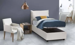 Letto una piazza contenitore bianco 95x215cm rivestito in ecopelle - Delhi
