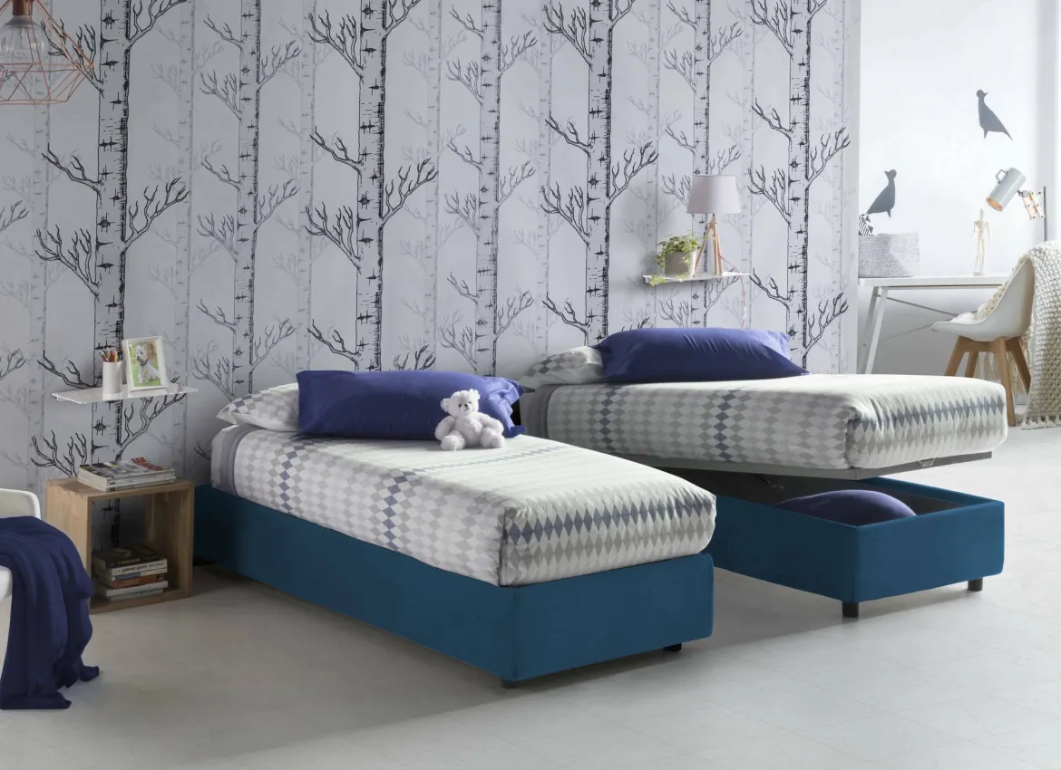 Letto una piazza contenitore blu 105x215cm sfoderabile - Arzon
