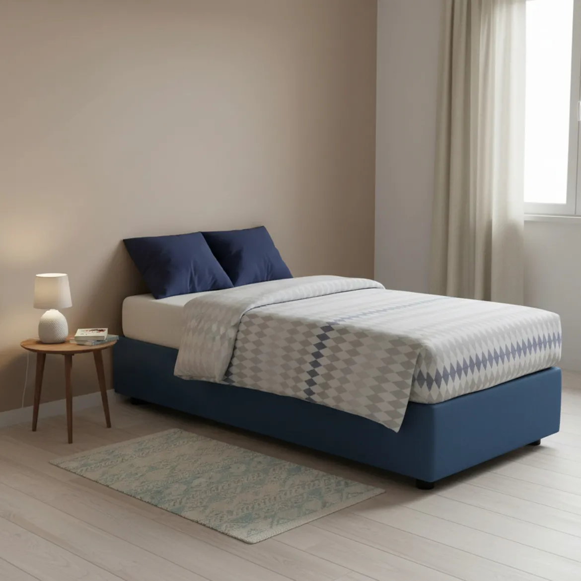 Letto una piazza contenitore blu 95x215cm sfoderabile - Ava