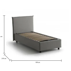 Letto una piazza contenitore grigio 95x215cm adatto per materasso 80x200 cm - Shana