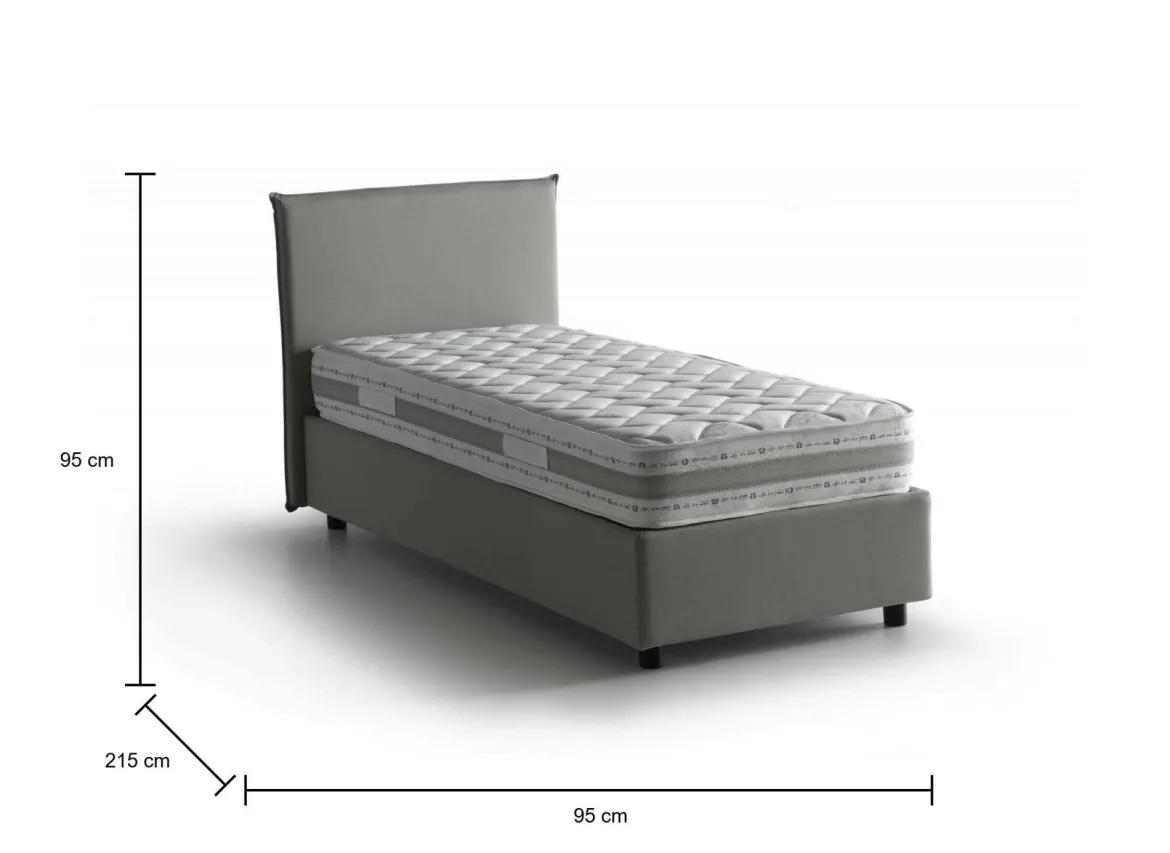 Letto una piazza contenitore grigio 95x215cm sfoderabile - Ava