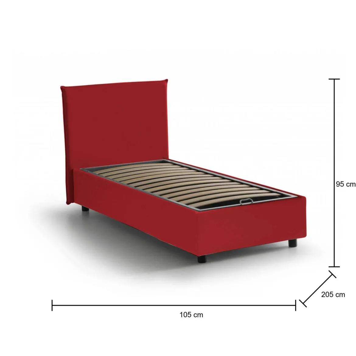 Letto una piazza contenitore rosso 105x205cm materasso incluso - Addison