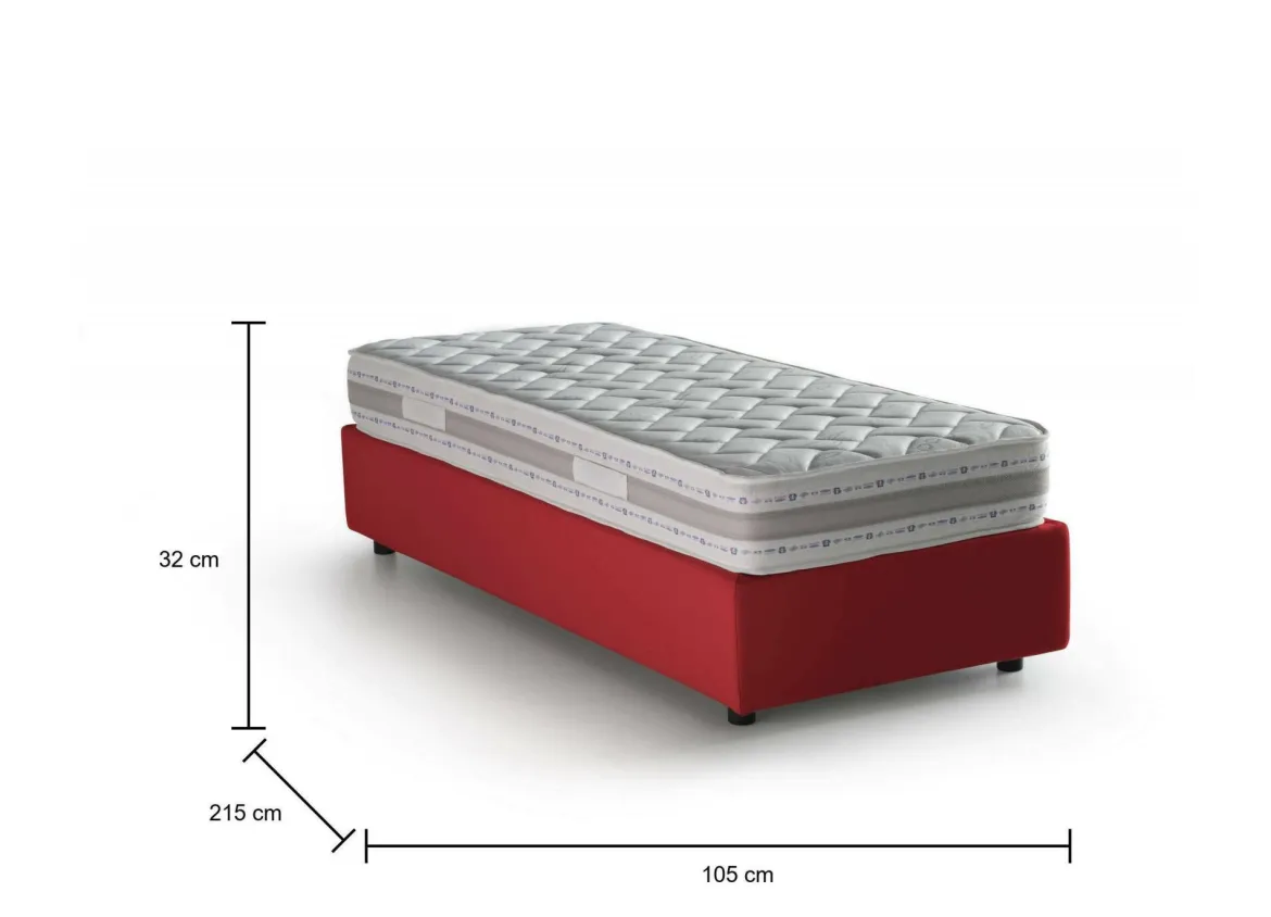 Letto una piazza contenitore rosso 105x215cm rivestimento in tessuto - Alder