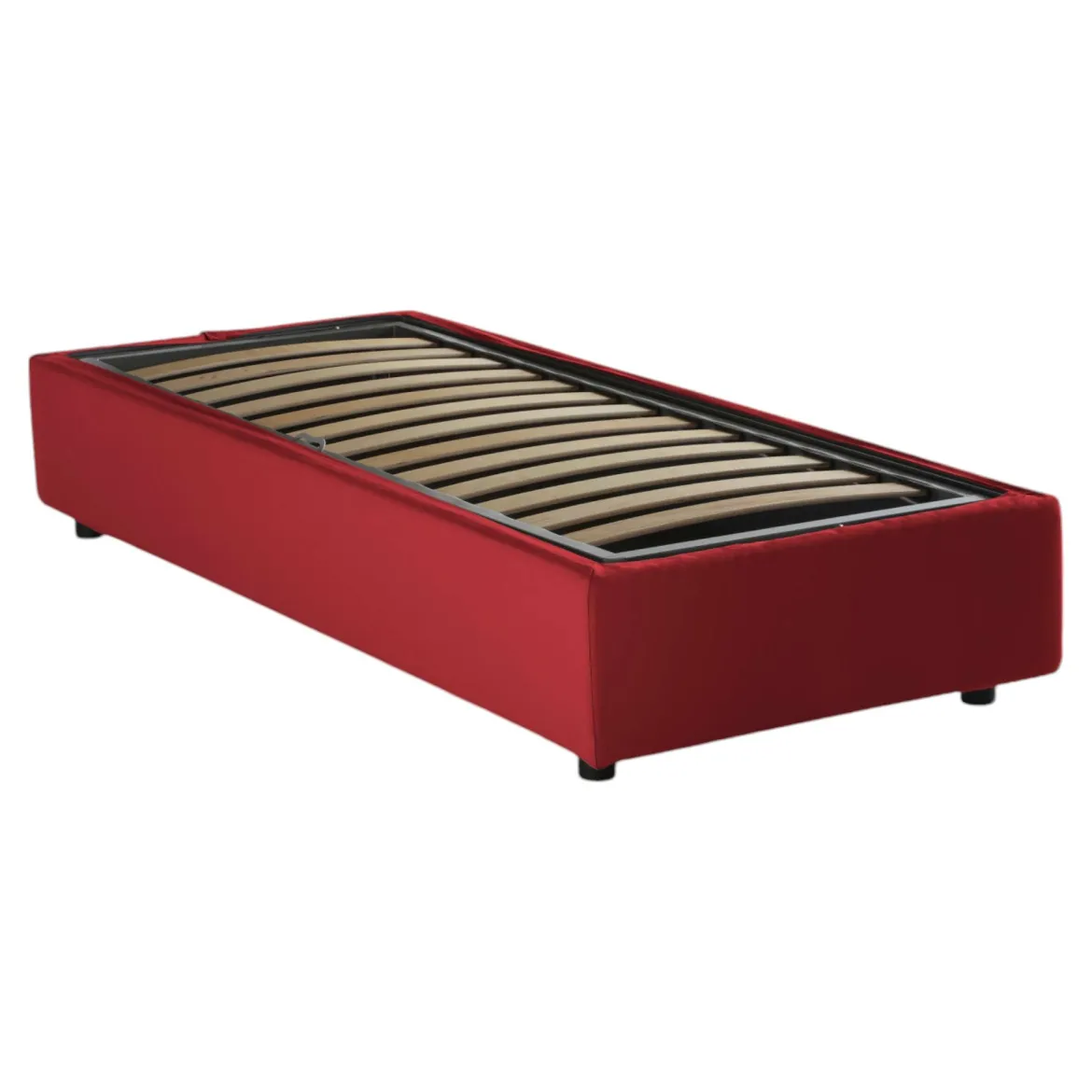 Letto una piazza contenitore rosso 105x215cm rivestimento in tessuto - Alder