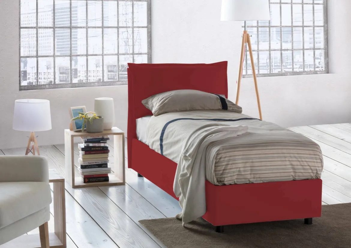Letto una piazza contenitore rosso 95x205cm sfoderabile - Argentino