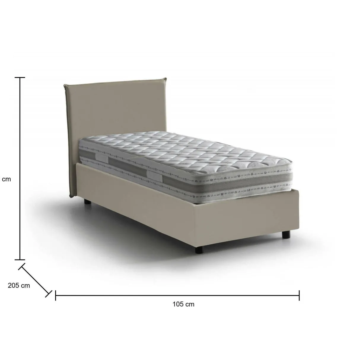 Letto una piazza contenitore tortora 105x205cm rivestimento in tessuto - Animal