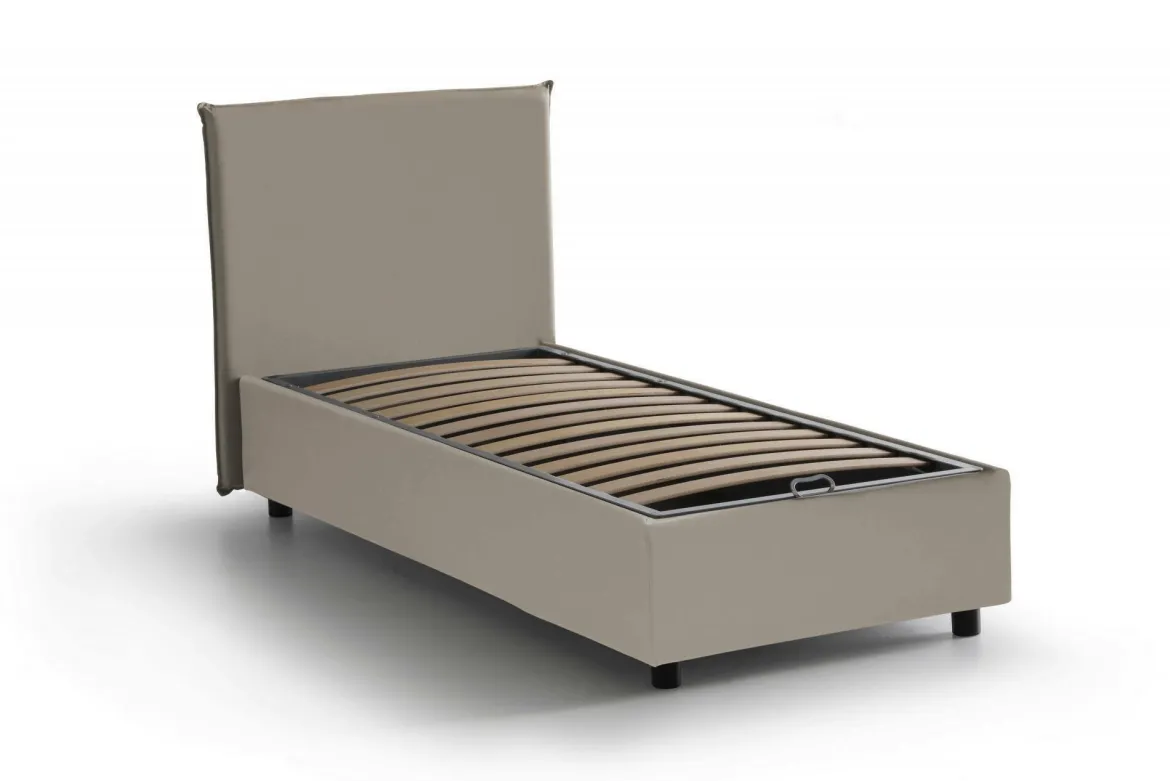 Letto una piazza contenitore tortora 105x205cm rivestimento in tessuto - Animal