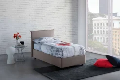 Letto una piazza contenitore tortora 105x215cm rivestimento in tessuto - Alison