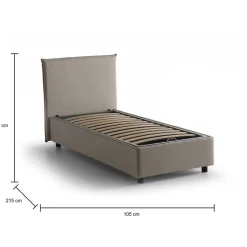Letto una piazza contenitore tortora 95x205cm adatto per materasso 80x190 cm - Asio