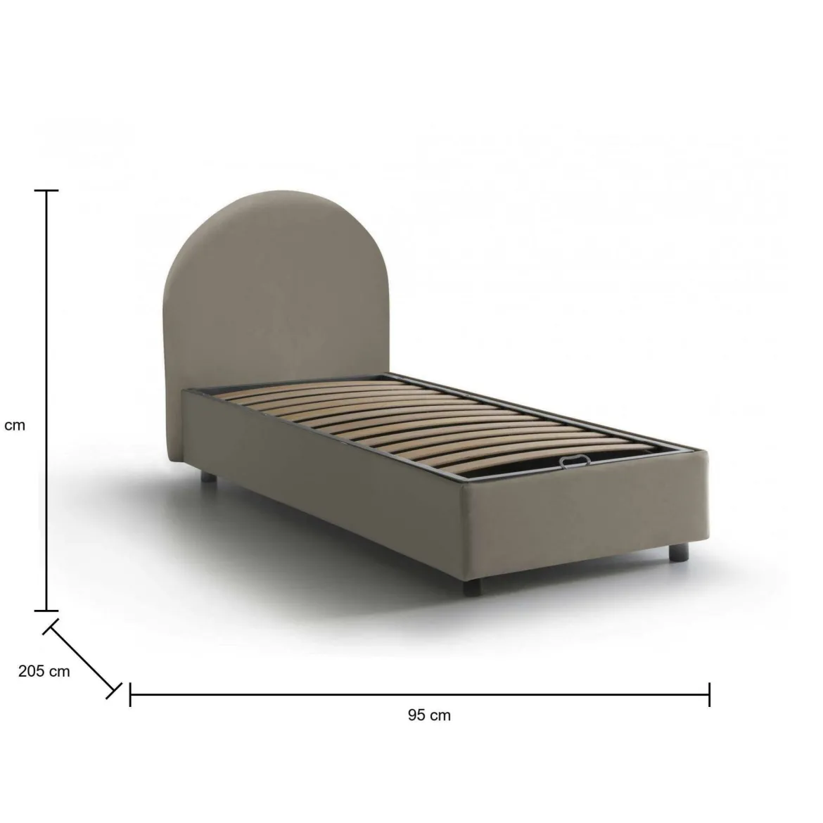 Letto una piazza contenitore tortora 95x205cm moderno - Fedra