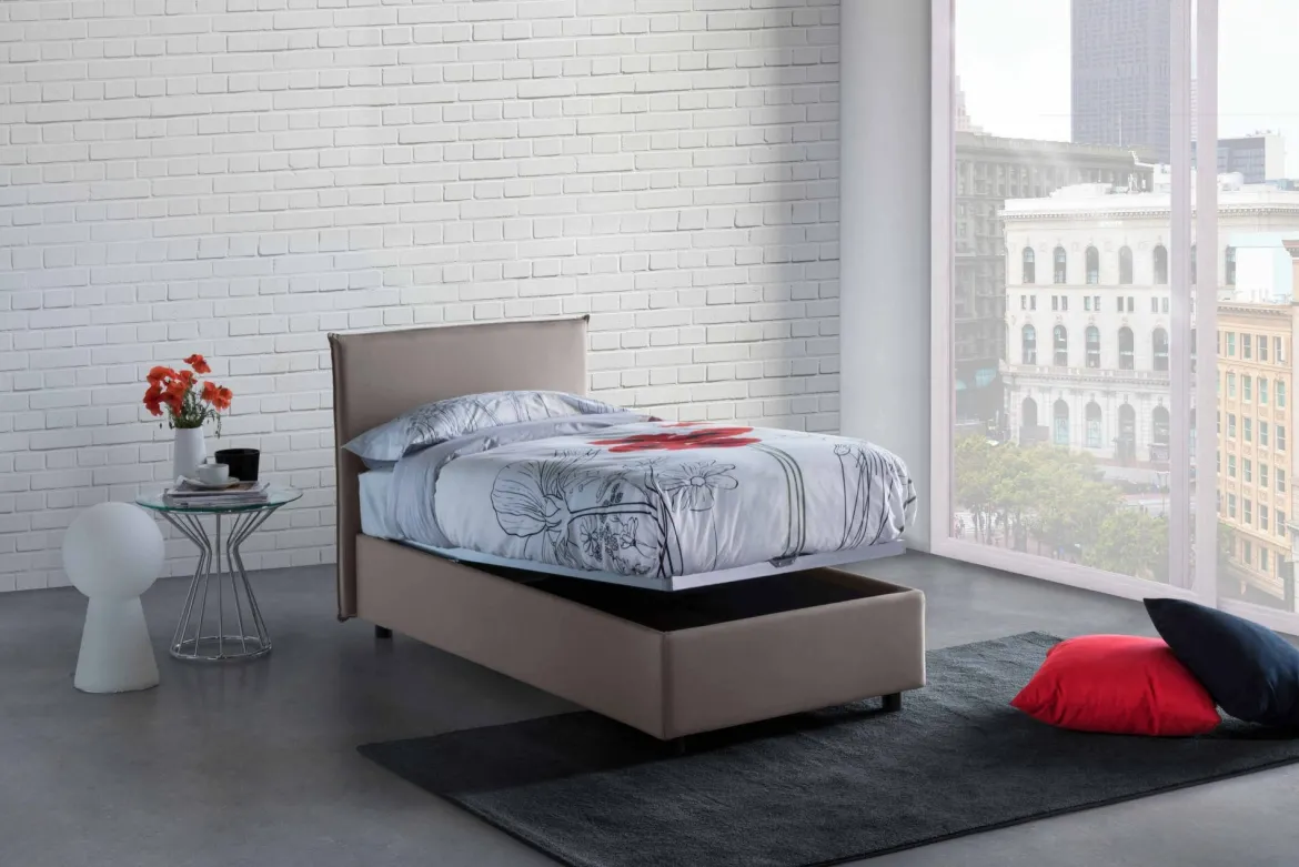 Letto una piazza contenitore tortora 95x215cm comodo - Shana