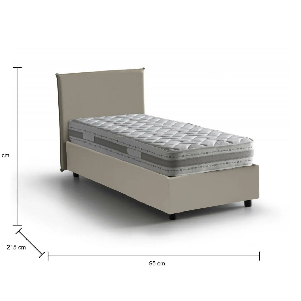 Letto una piazza contenitore tortora 95x215cm design - Domnitor