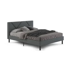 Letto una Piazza e Mezza 120x190 cm Imbottito Moderno Grigio con Rete a Doghe e Vano Testiera Salvaspazio 129x204x100h – Hemera
