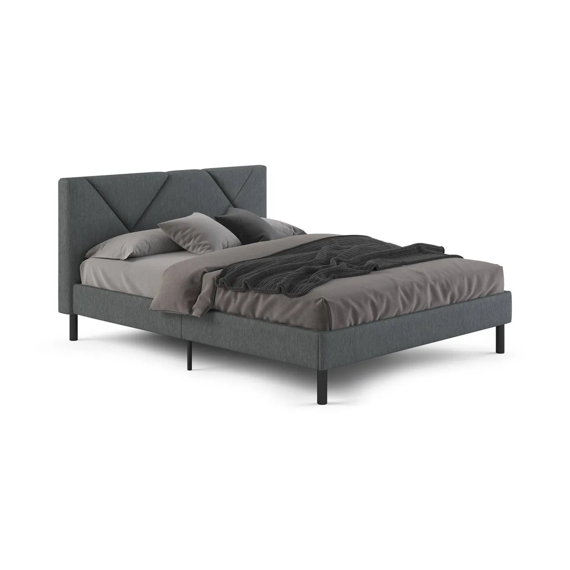Letto una Piazza e Mezza 120x190 cm Imbottito Moderno Grigio con Rete a Doghe e Vano Testiera Salvaspazio 129x204x100h – Hemera