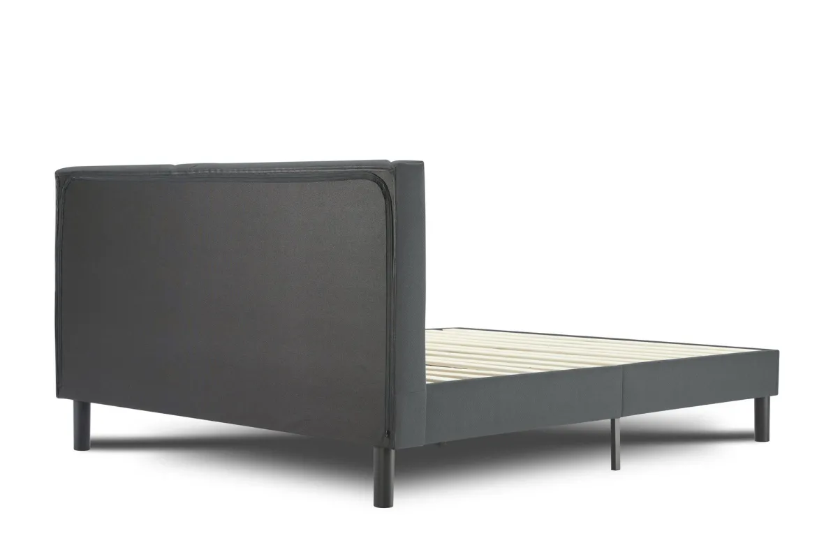 Letto una Piazza e Mezza 120x190 cm Imbottito Moderno Grigio con Rete a Doghe e Vano Testiera Salvaspazio 129x204x100h – Hemera