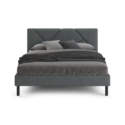 Letto una Piazza e Mezza 120x190 cm Imbottito Moderno Grigio con Rete a Doghe e Vano Testiera Salvaspazio 129x204x100h – Hemera