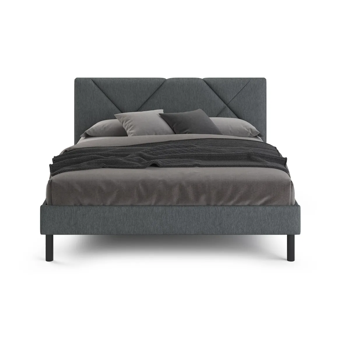 Letto una Piazza e Mezza 120x190 cm Imbottito Moderno Grigio con Rete a Doghe e Vano Testiera Salvaspazio 129x204x100h – Hemera