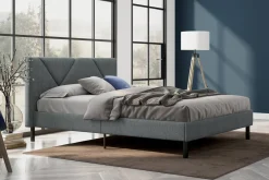 Letto una Piazza e Mezza 120x190 cm Imbottito Moderno Grigio con Rete a Doghe e Vano Testiera Salvaspazio 129x204x100h – Hemera