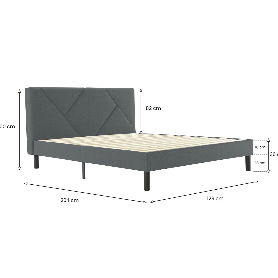 Letto una Piazza e Mezza 120x190 cm Imbottito Moderno Grigio con Rete a Doghe e Vano Testiera Salvaspazio 129x204x100h – Hemera