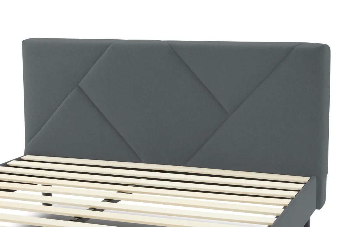 Letto una Piazza e Mezza 120x190 cm Imbottito Moderno Grigio con Rete a Doghe e Vano Testiera Salvaspazio 129x204x100h – Hemera
