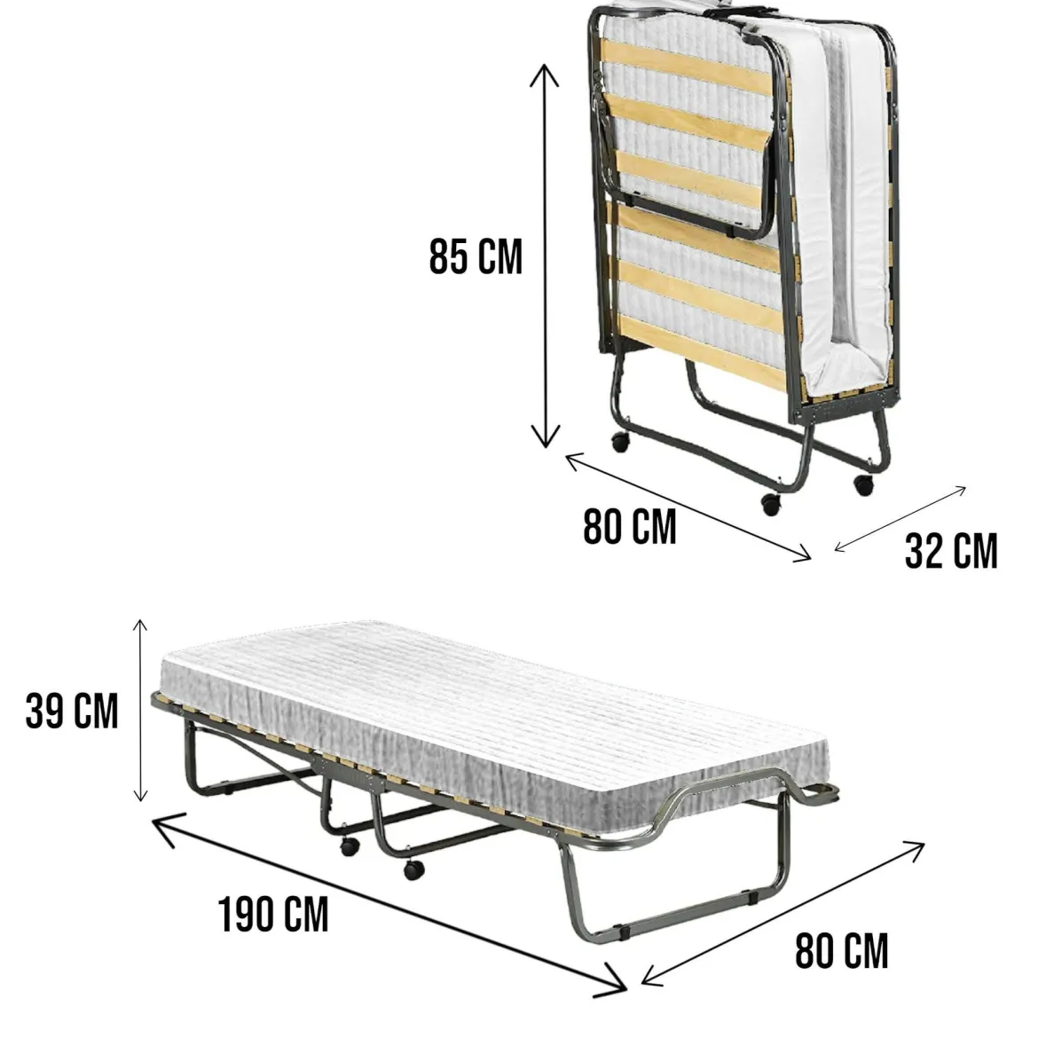 Letto una piazza pieghevole 190x80cm bianco - Ace