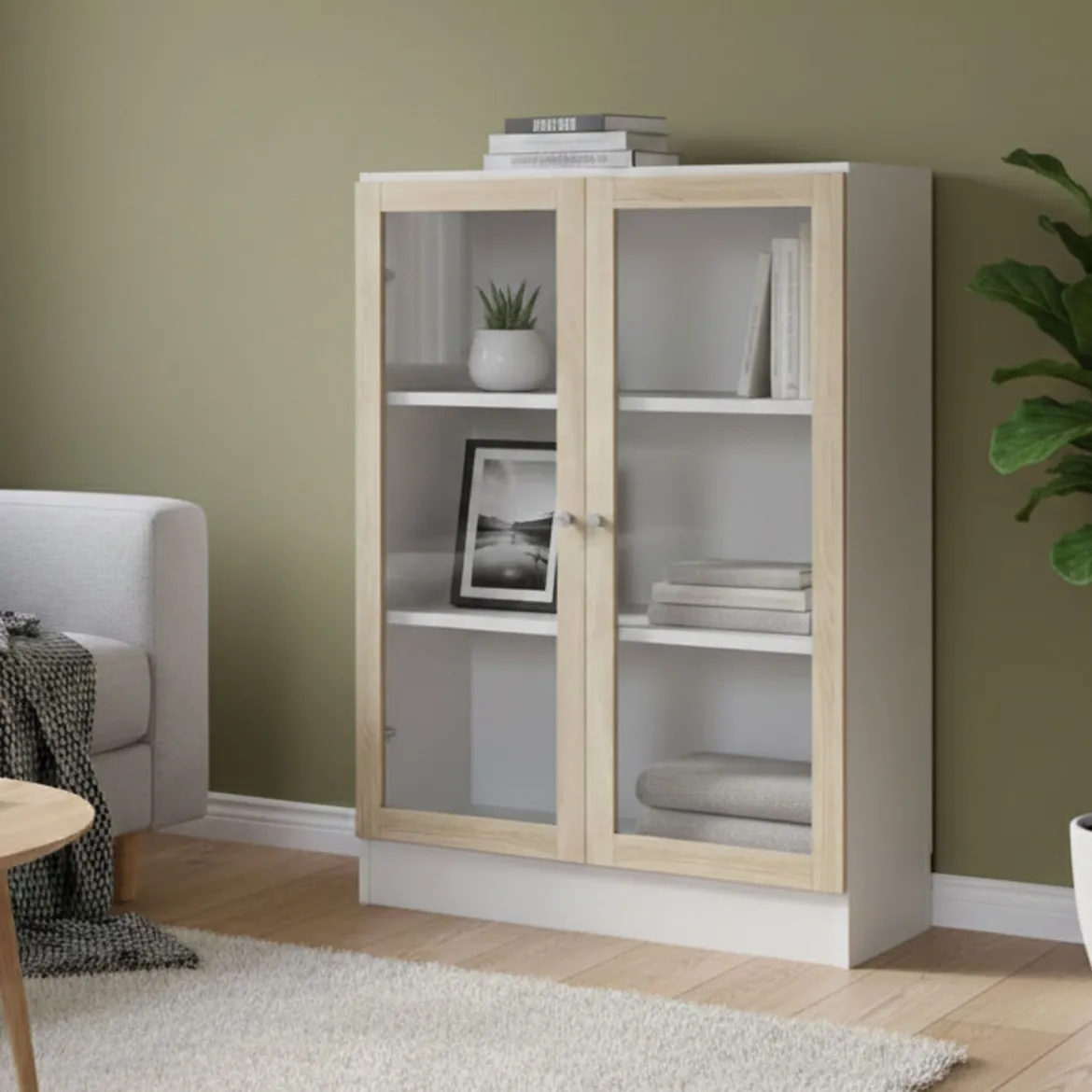 Libreria 2 ante bianca e quercia 79x203h cm - Chedeng