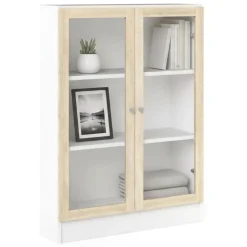 Libreria 2 ante bianca e quercia 79x107h cm - Amphan