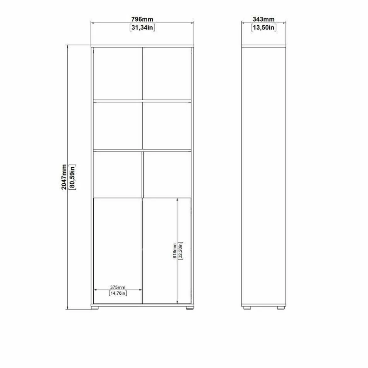 Libreria 2 ante rovere e bianca 79x204h cm - Arancio