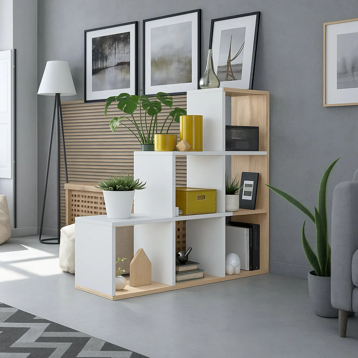 Libreria aperta bianca e rovere 108x110h cm - Abilu
