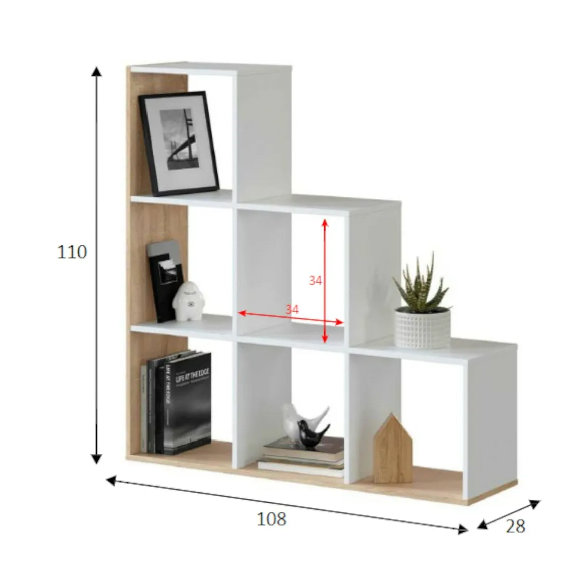 Libreria aperta bianca e rovere 108x110h cm - Abilu