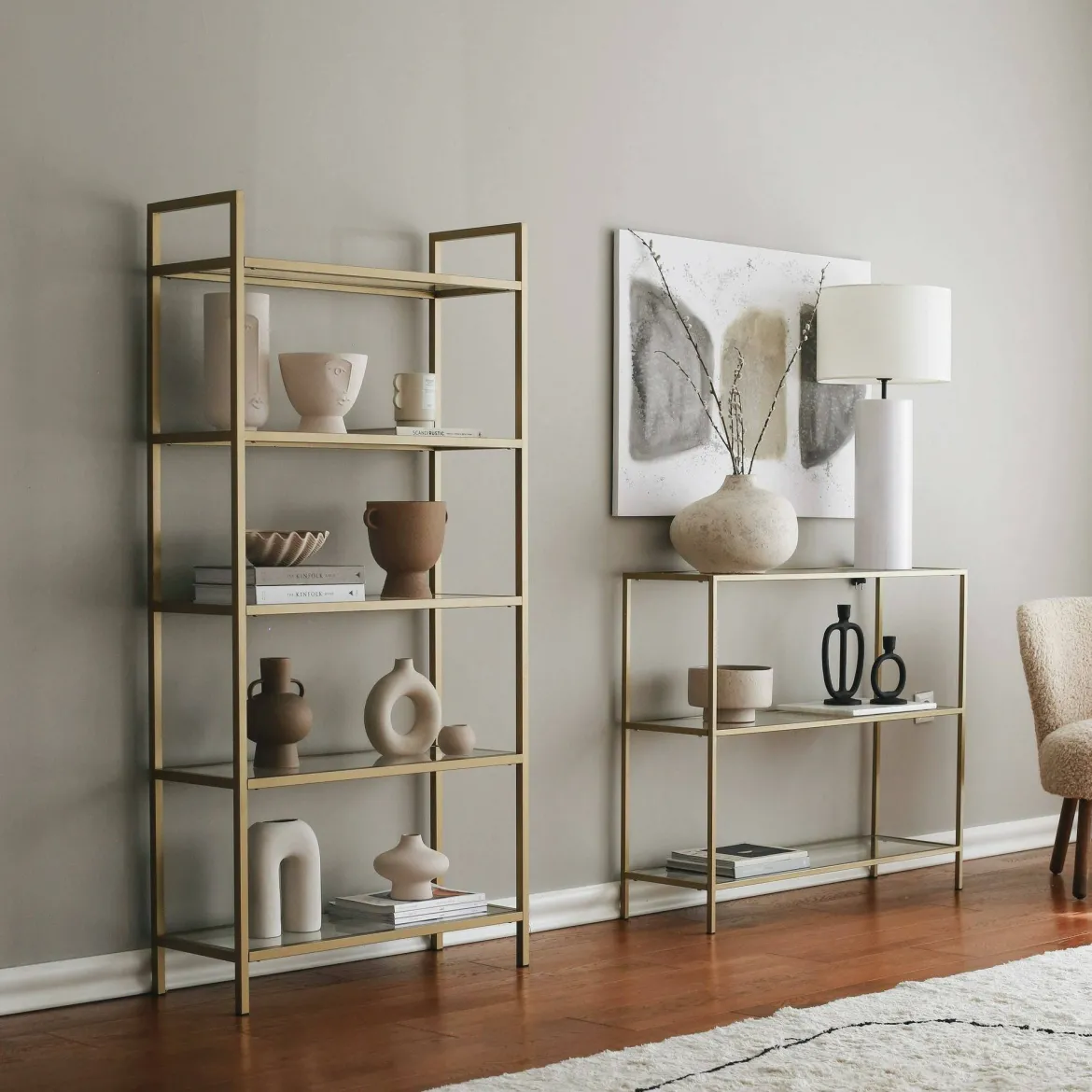 Libreria bassa in vetro oro 80x165h cm - Stratonice