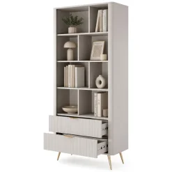 Libreria Beige oro 2 Cassetti 4 Ripiani 88x38x194h cm, con Piedini - Kabavasi