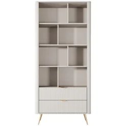 Libreria Beige oro 2 Cassetti 4 Ripiani 88x38x194h cm, con Piedini - Kabavasi