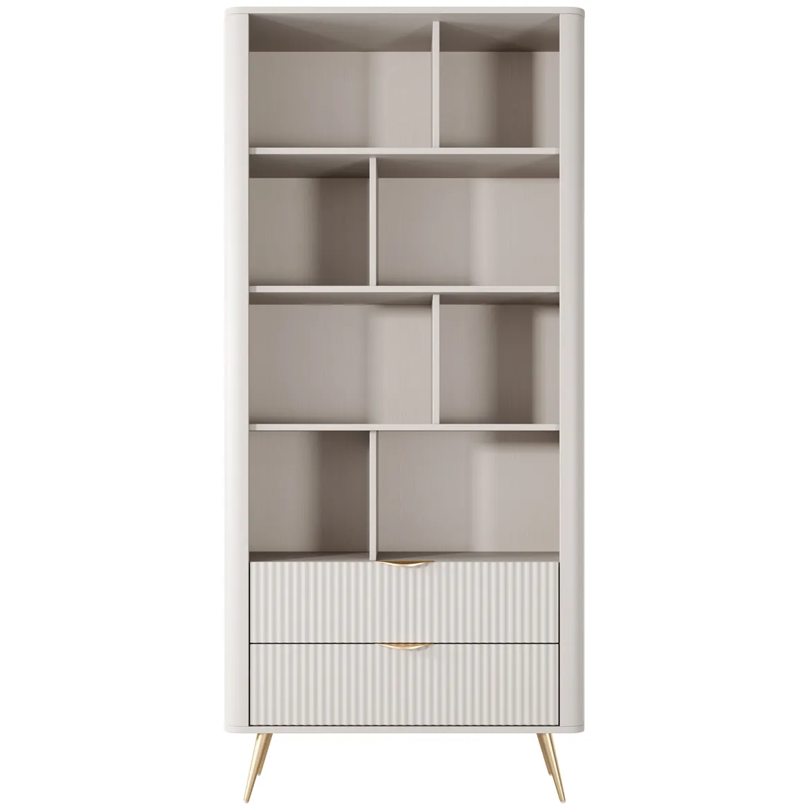 Libreria Beige oro 2 Cassetti 4 Ripiani 88x38x194h cm, con Piedini - Kabavasi