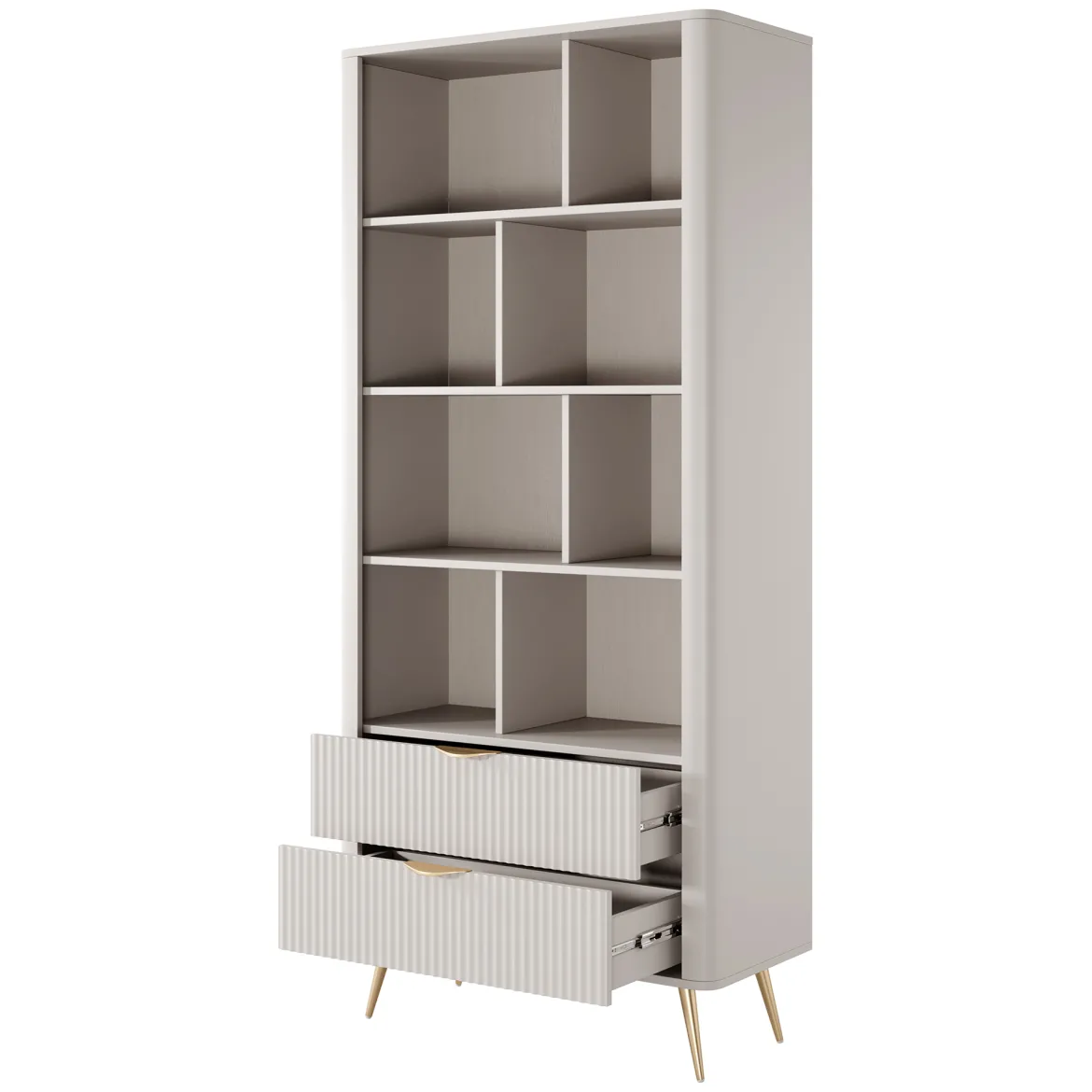Libreria Beige oro 2 Cassetti 4 Ripiani 88x38x194h cm, con Piedini - Kabavasi
