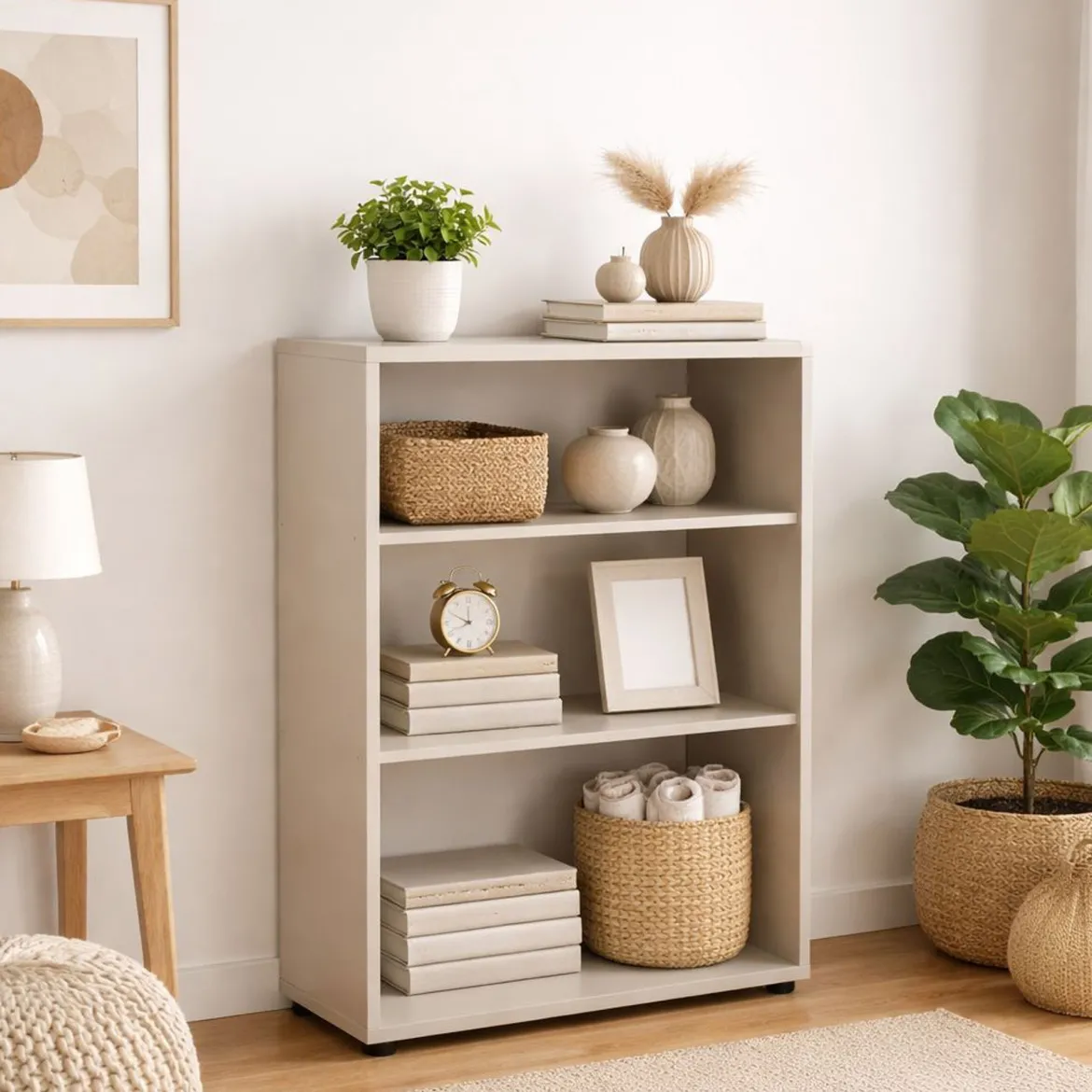 Libreria Beige 2 Ripiani Installazione a Terra 79x34x118h cm, - Leporano