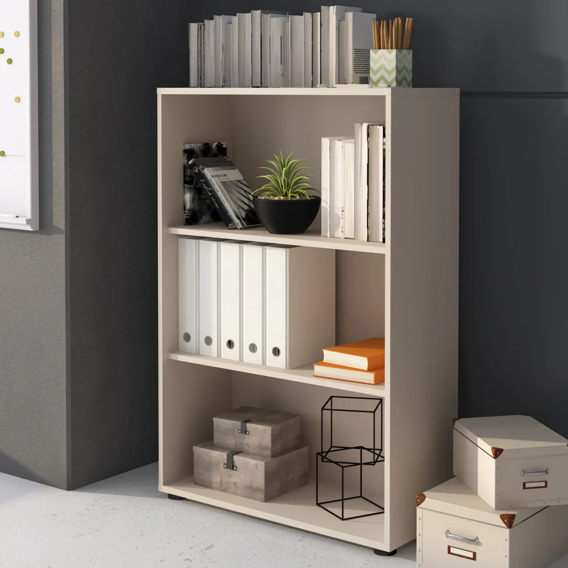 Libreria Beige 2 Ripiani Installazione a Terra 79x34x118h cm, - Leporano