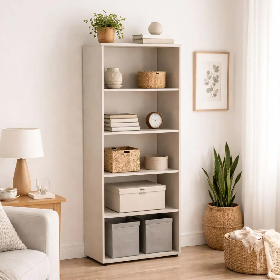 Libreria Beige 4 Ripiani Installazione a Terra 79x34x188h cm, - Brugnera