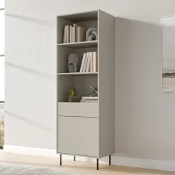 Libreria Beige un Cassetto 3 Ripiani 60x39x184h cm, con Piedini in Metallo - Pioraco