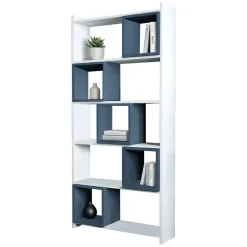 Libreria Bianco blu Ardesia 4 Ripiani Installazione Libera 80x22x170h cm, Sfumatura Colore Struttura Ardesia - Policoro