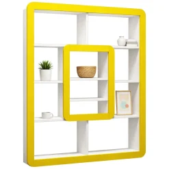 Libreria Bianco Giallo 8 Ripiani Installazione Libera 108x22x140h cm, Struttura Verticale - Caltrano