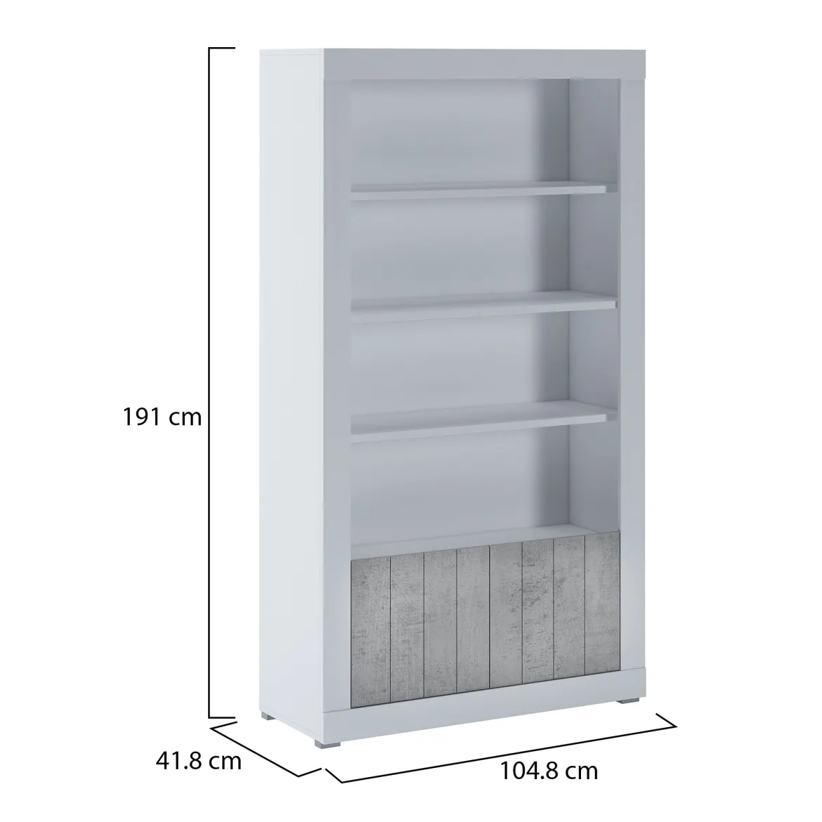 Libreria Bianco Grigio Cemento 3 Ripiani 2 Ante 105x42x191h cm, Installazione a Terra - Spinoso