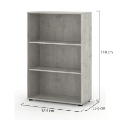 Libreria Bianco Grigio Cemento 4 Ripiani Installazione a Terra 79x34x118h cm, Sfumatura Colore Struttura Cemento - Leporano