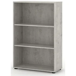 Libreria Bianco Grigio Cemento 4 Ripiani Installazione a Terra 79x34x118h cm, Sfumatura Colore Struttura Cemento - Leporano