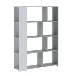 Libreria Bianco Grigio Cemento 6 Ripiani Installazione a Terra 129x33x174h cm, Colore Struttura Grigio - Oro