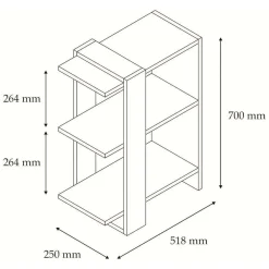 Libreria Bianco Marrone Noce 3 Ripiani Installazione Libera 52x25x70h cm, Sfumatura Colore Struttura Noce - Netro