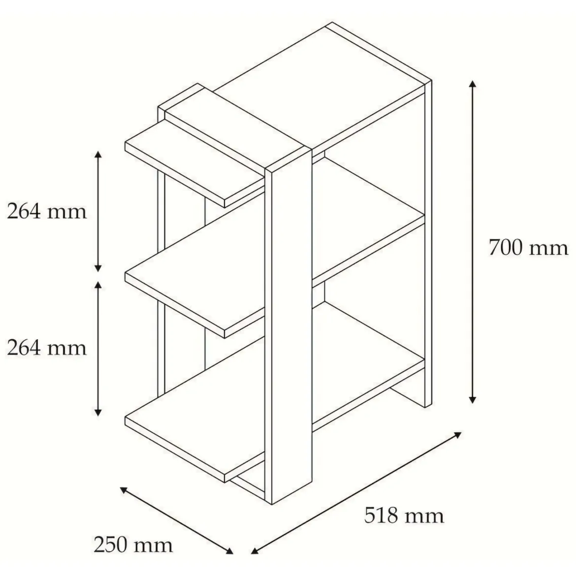 Libreria Bianco Marrone Noce 3 Ripiani Installazione Libera 52x25x70h cm, Sfumatura Colore Struttura Noce - Netro
